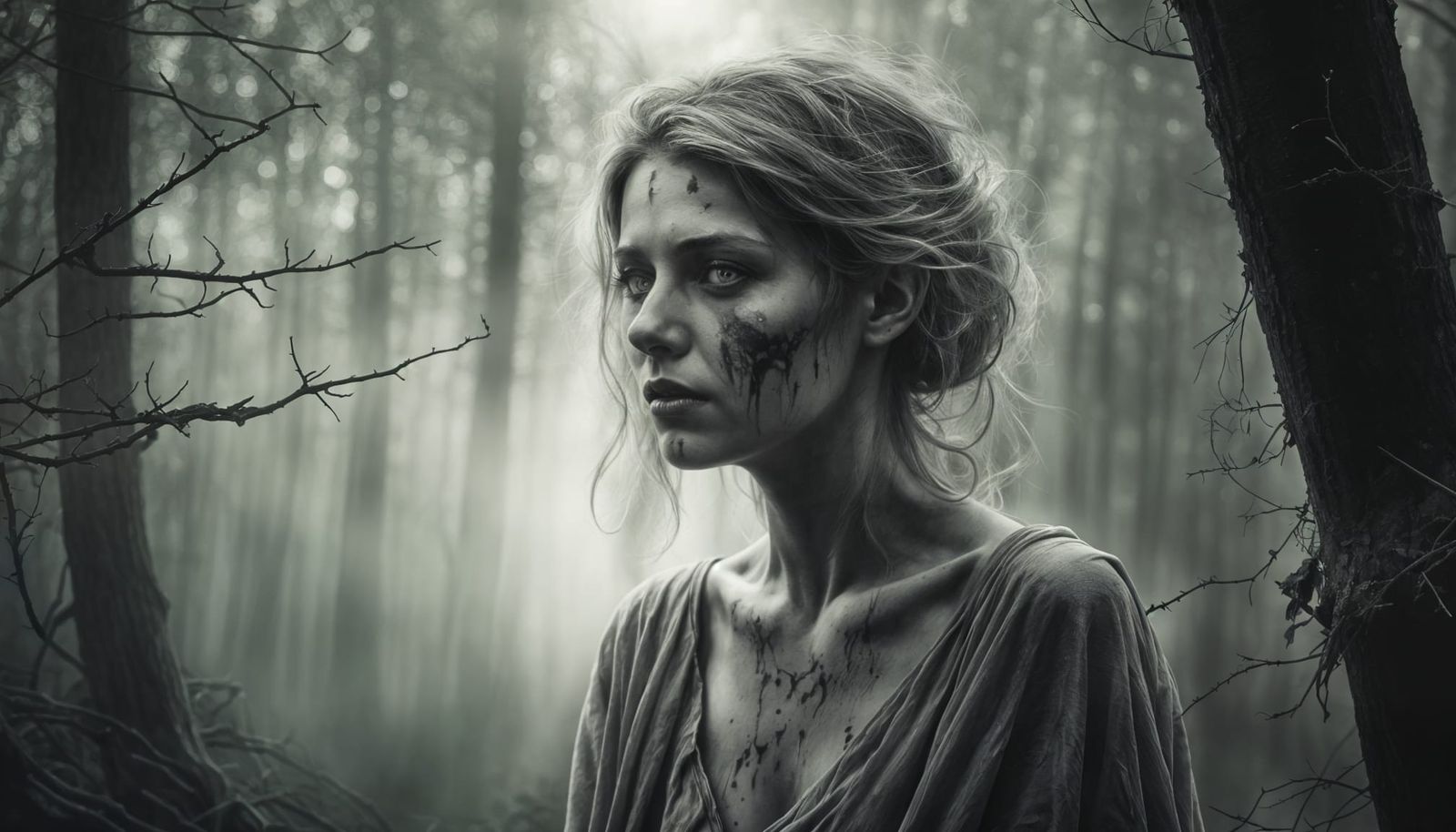 Hauntingly Beautiful Zombie Portrait in Spectral Light