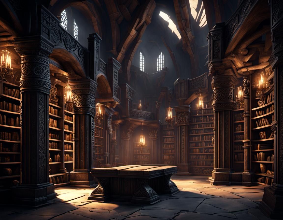 Ancient Dwarven Cogworks Library with Dynamic Lighting