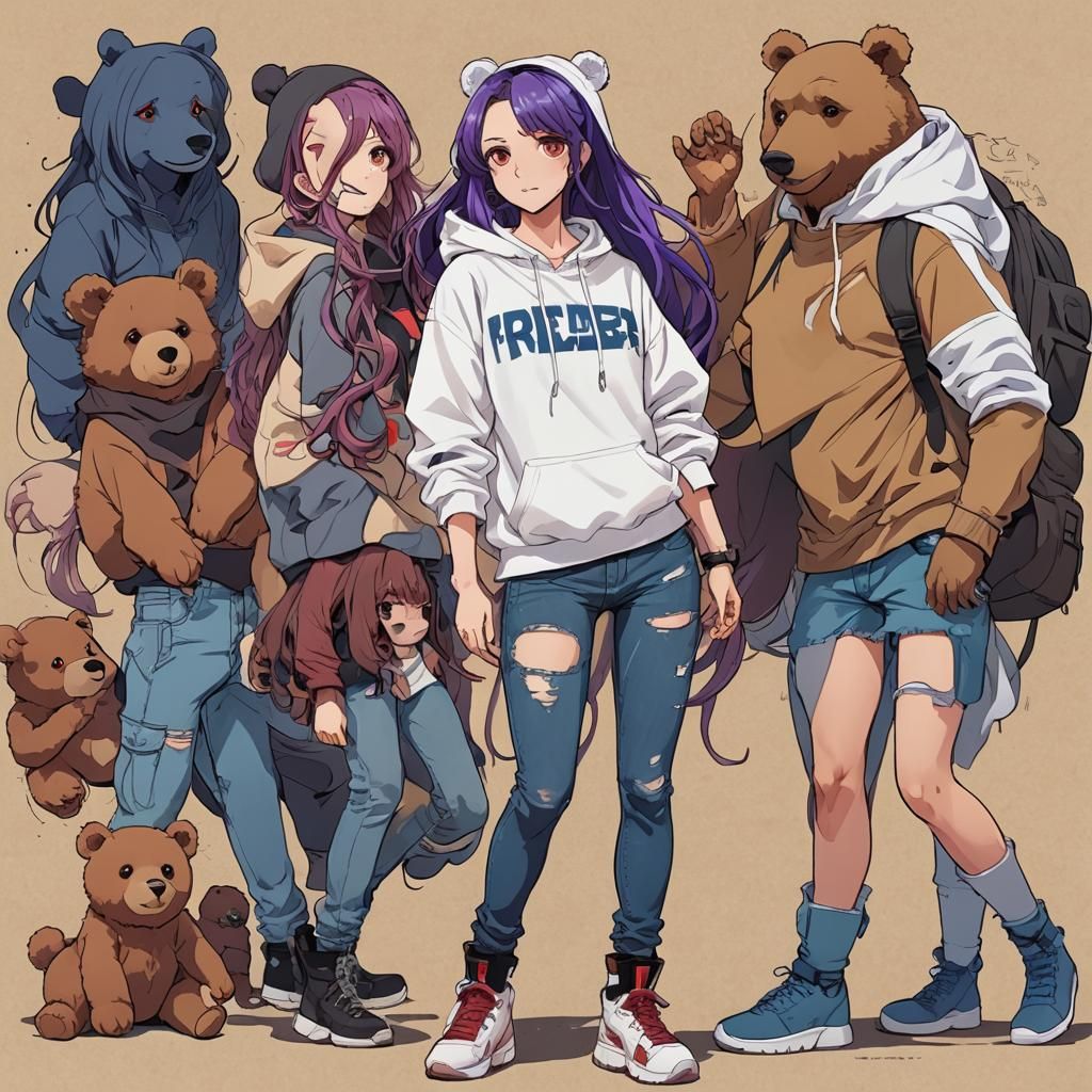 Anime Girls in Cel-Shaded Manga Style