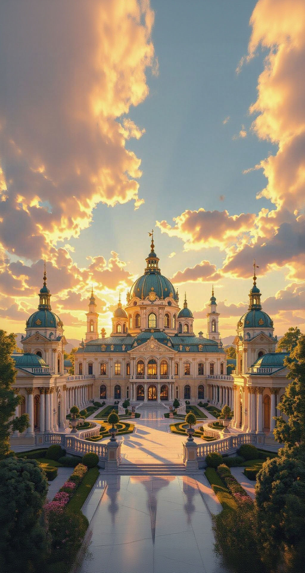 Golden Hour Palace: A Hyperrealistic Digital Painting