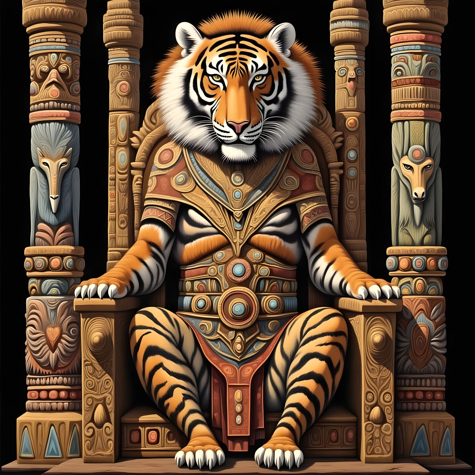 Regal Tiger in Royal Robes and Golden Throne
