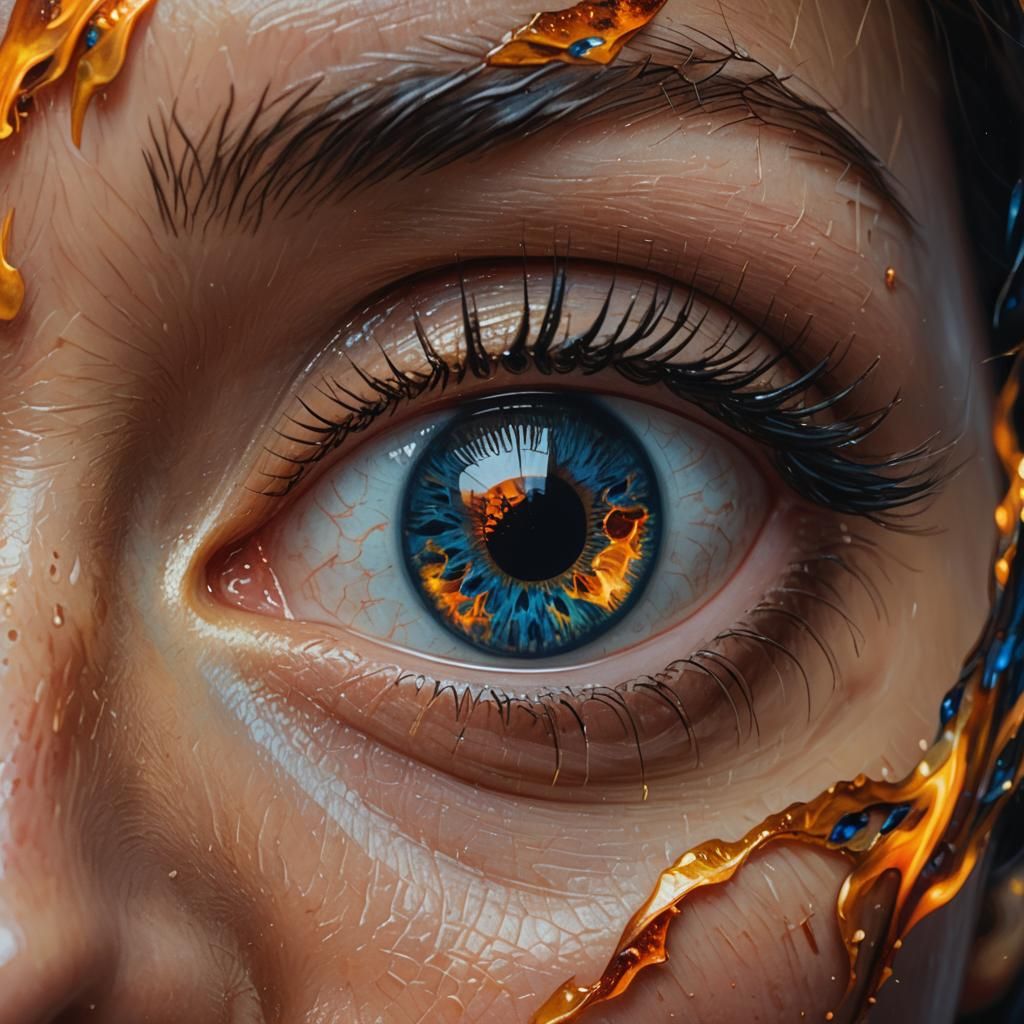 Fiery Reflection: A Surreal Close-Up Oil Painting