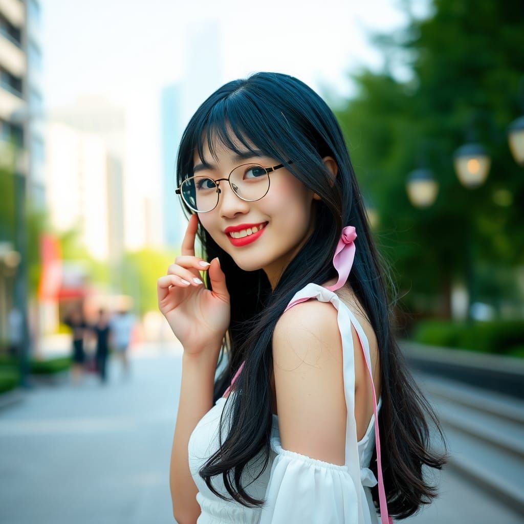 Beautiful Japanese Woman in Park Fashion Photoshoot