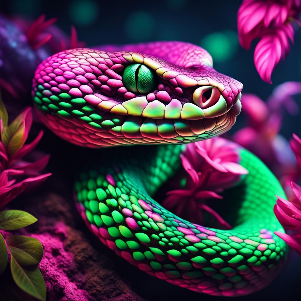 Vibrant Pit Viper in Holographic Cosmic Illustration