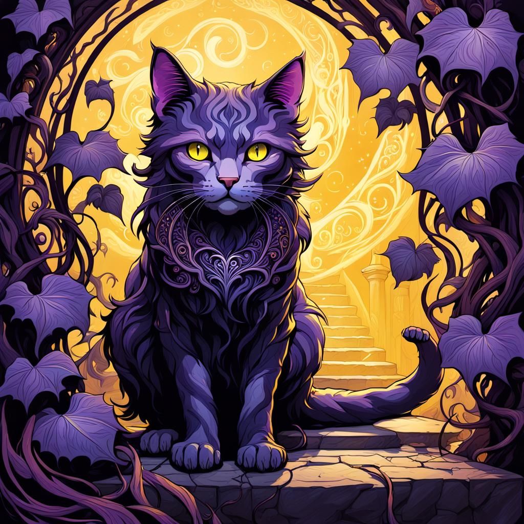 Dark Fantasy Cat Among Twisted Vines