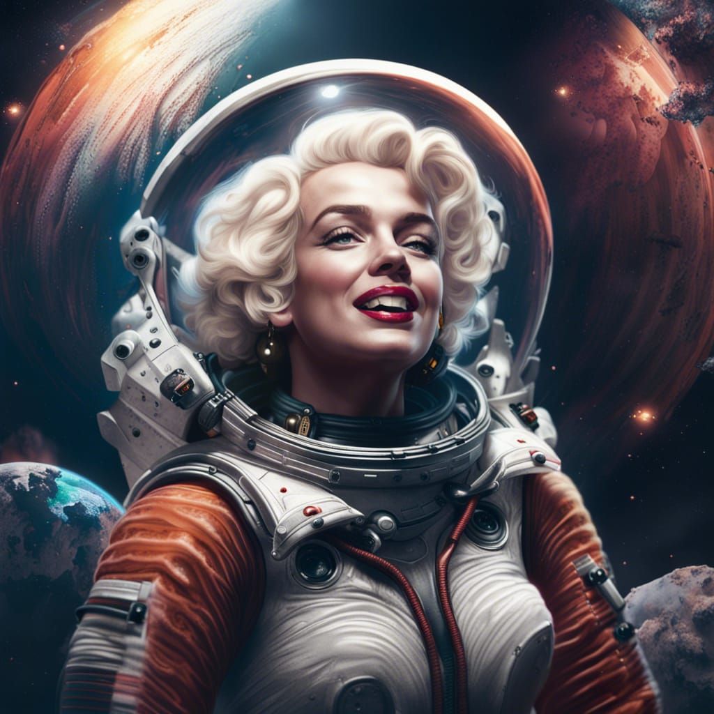 Marilyn Monroe in Spacesuit: Detailed Digital Art