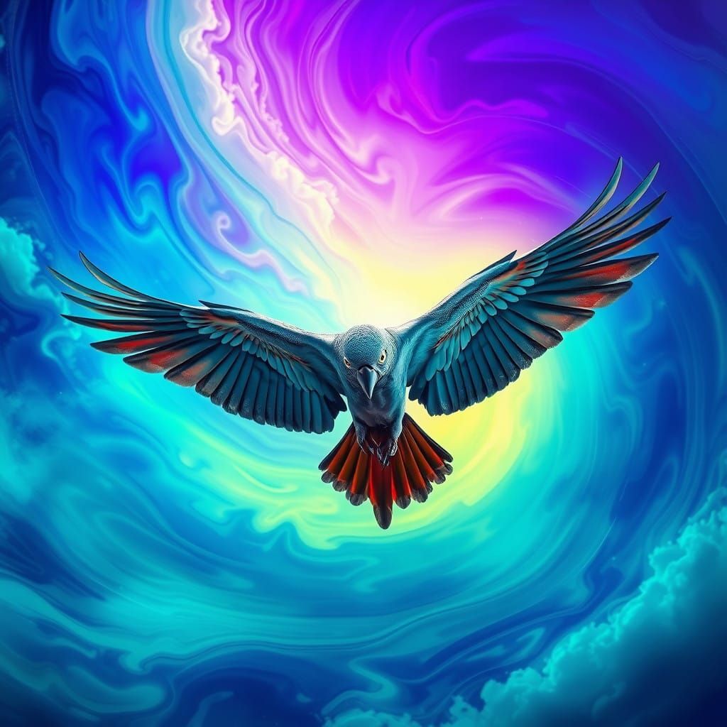 Ethereal African Grey Parrot in Flight