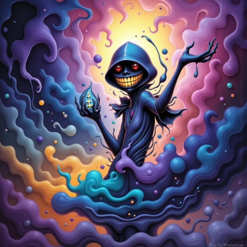 Dark Fantasy Ink Figure Emerges from Pen on Textured Paper