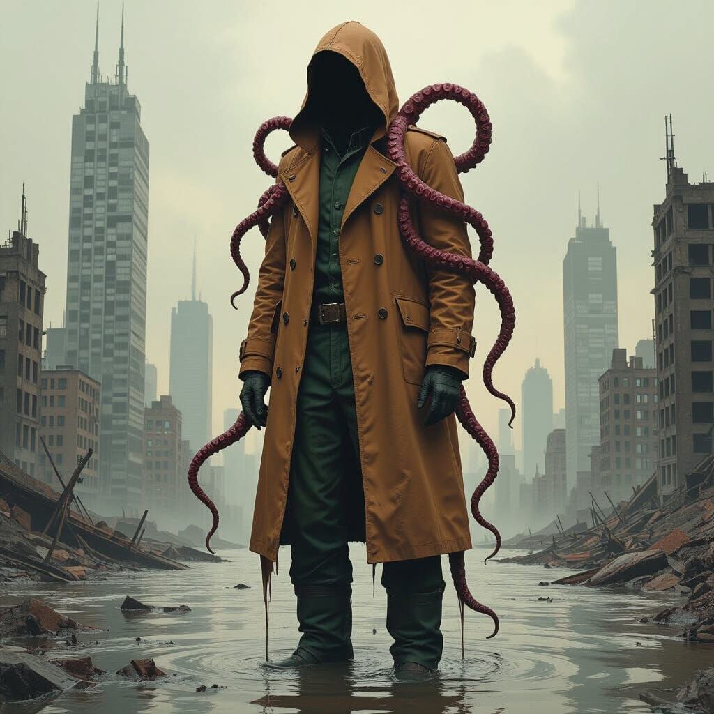 Dystopian Tentacle Trench Coat in Surreal Style