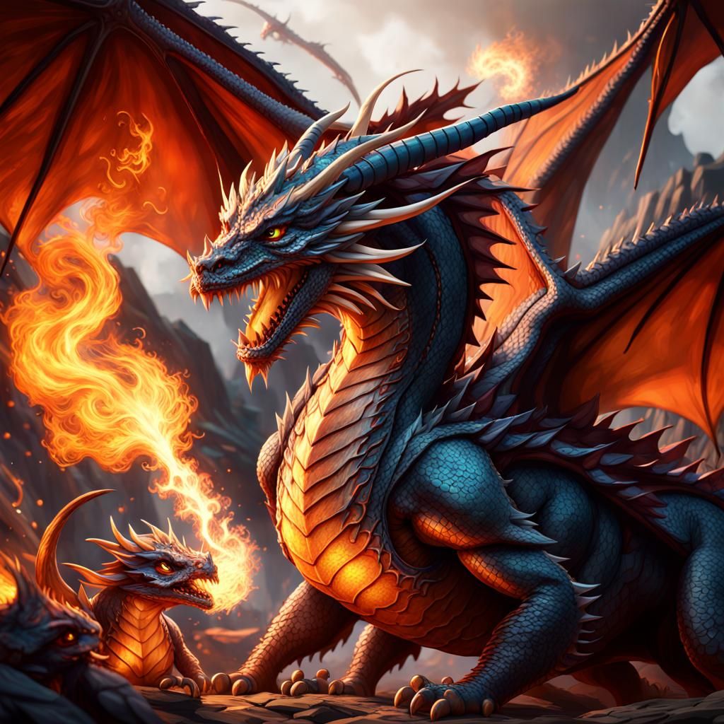 Dragoness and Babies: Fantasy Concept Art