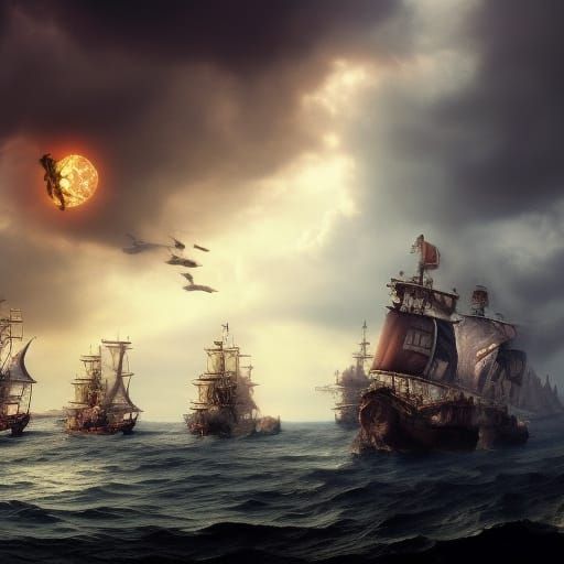 Epic Pirate Scene: Dramatic Digital Matte Painting