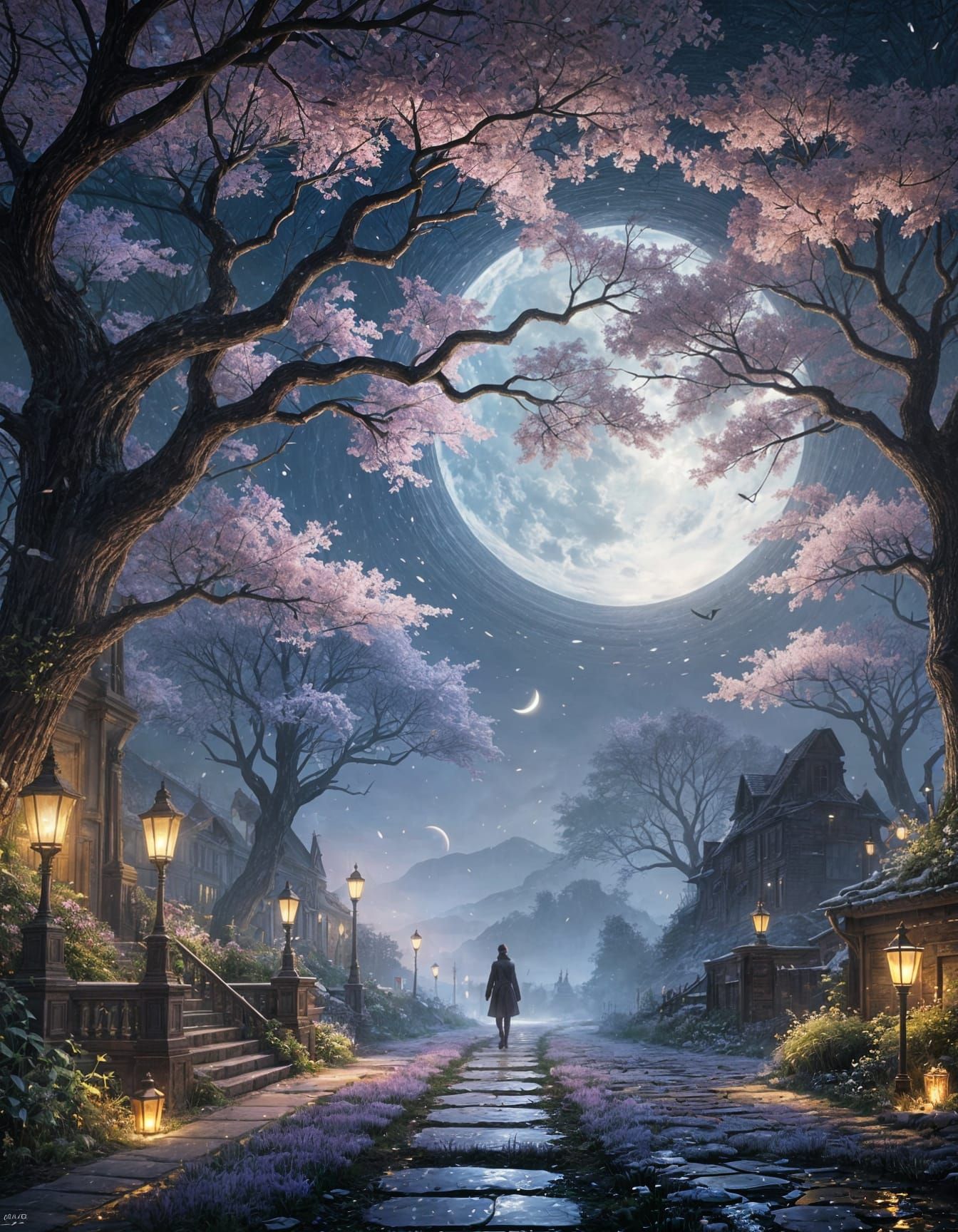 Elegant Painterly Full Moon Landscape