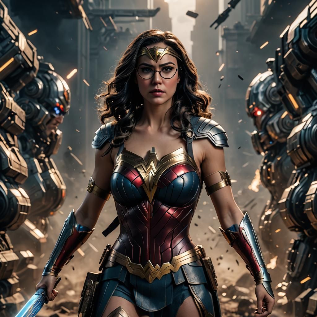 Nerdy Wonder Woman in Battle: Comic Book Art