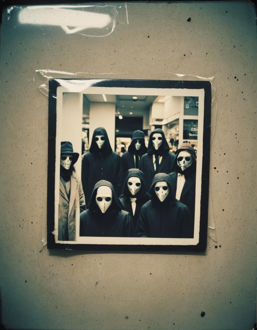 Retro Polaroid of Plague Doctor at the Mall