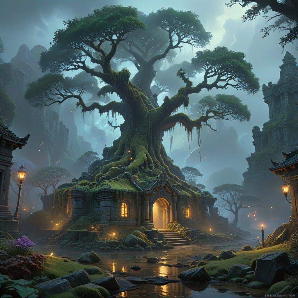 Ancient Tree Reclaims Forgotten Temple in Ethereal Fantasy L...