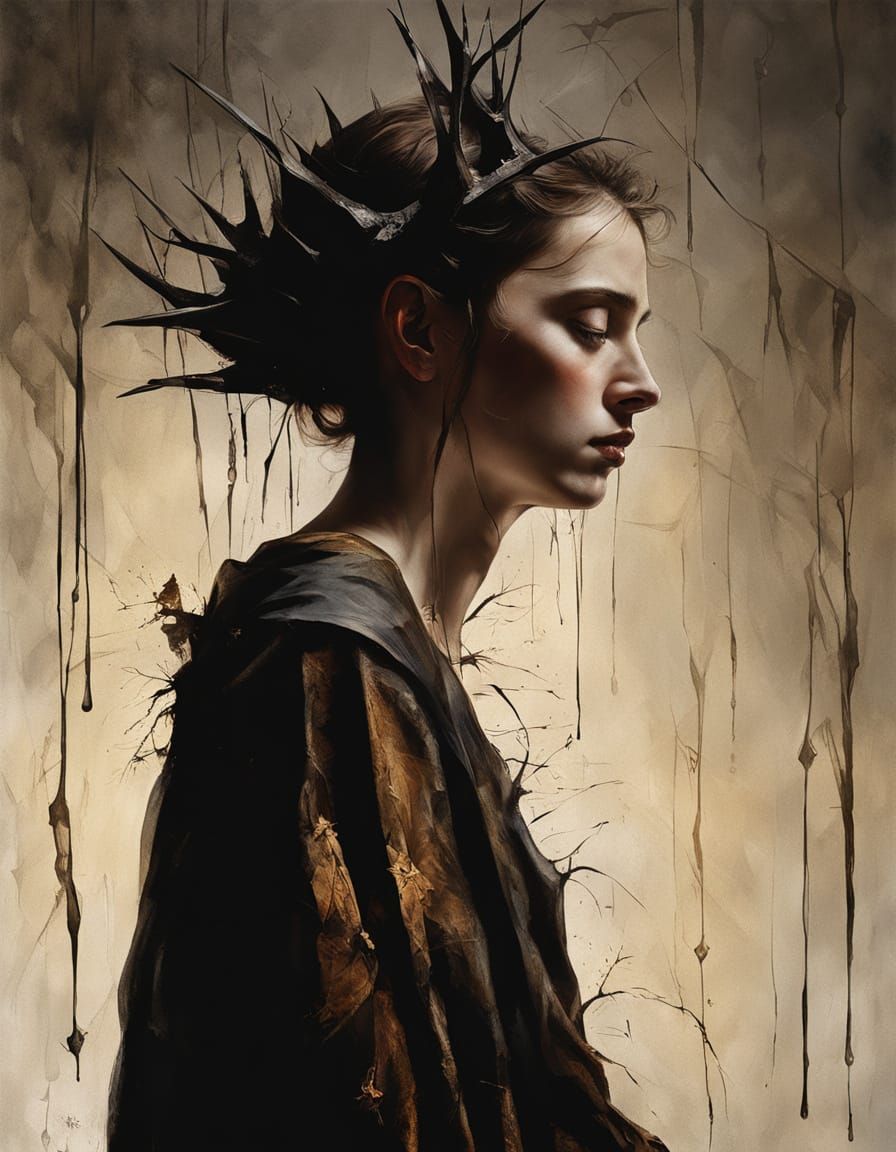 Lady in Thorn Crown, Caravaggio-Inspired Oil Painting