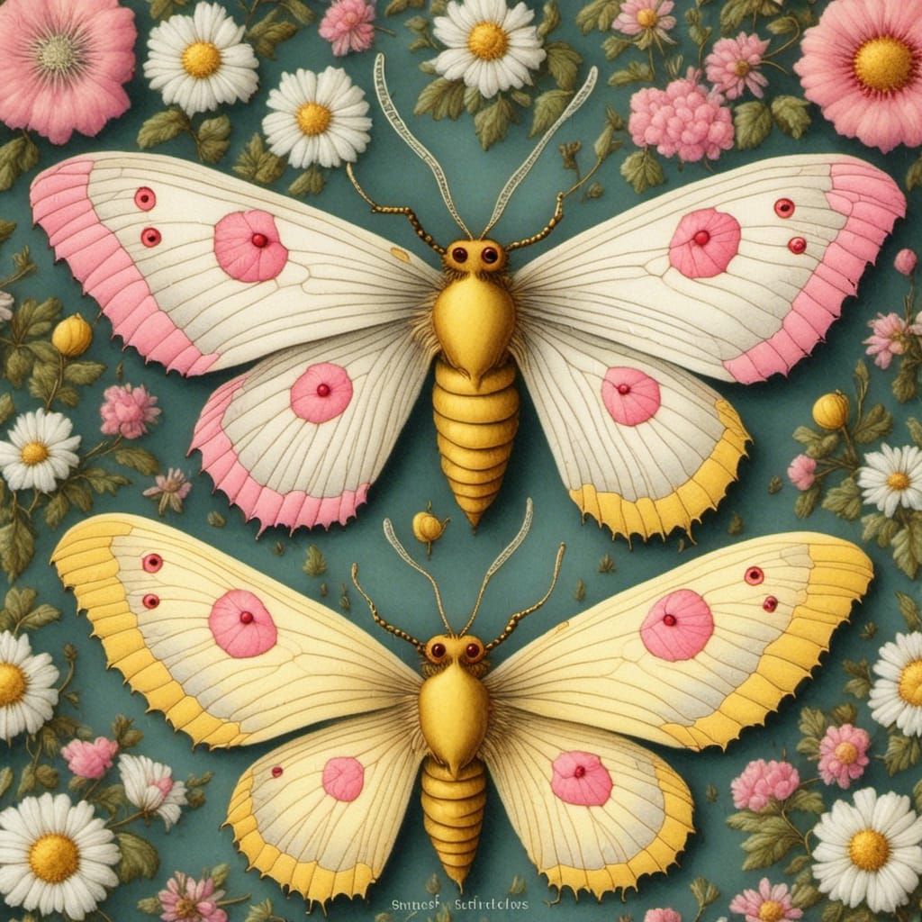 Colorful Moth in Folk Art Style