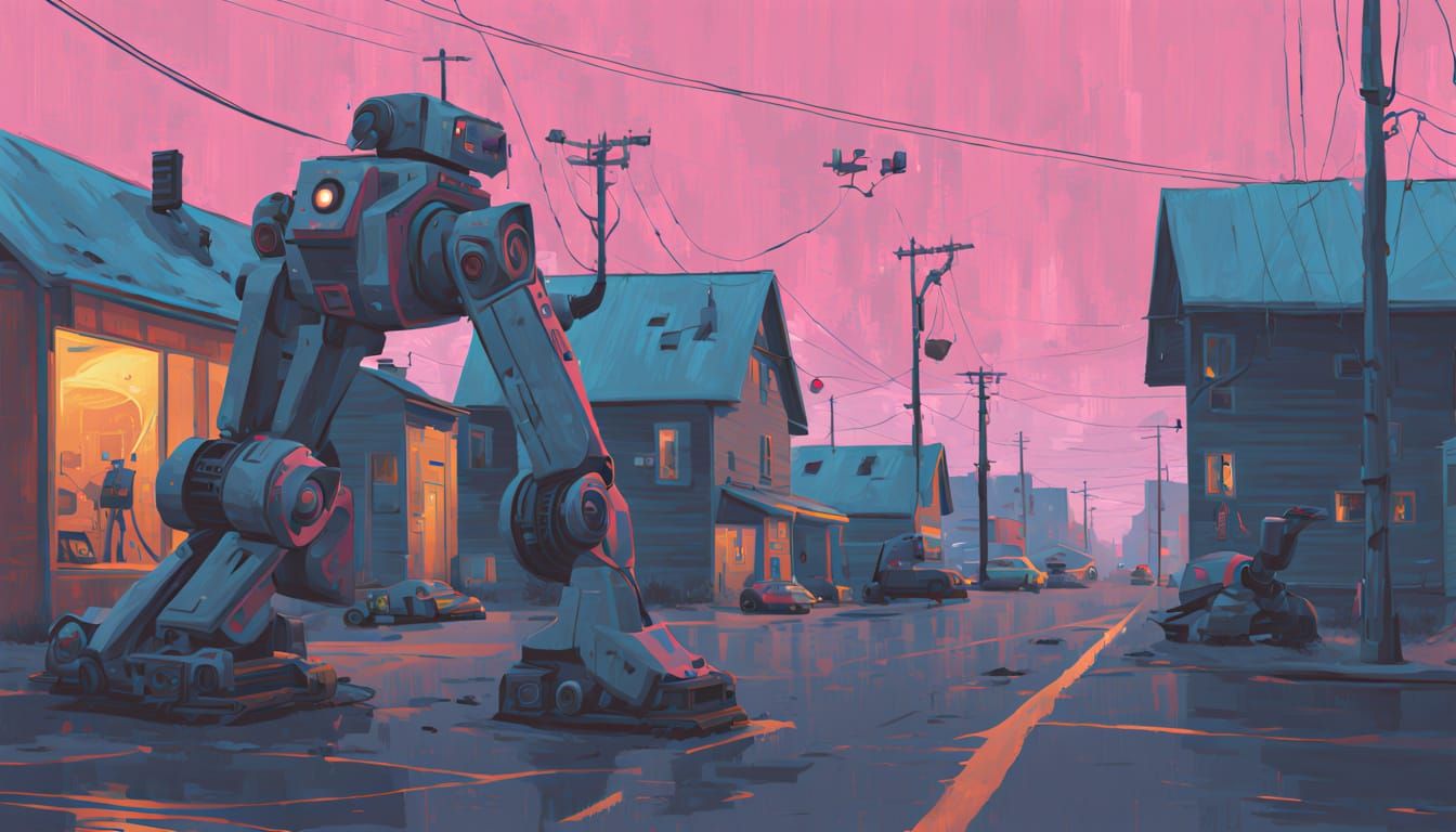 Robots Roam Community Town: Abstract Expressionism