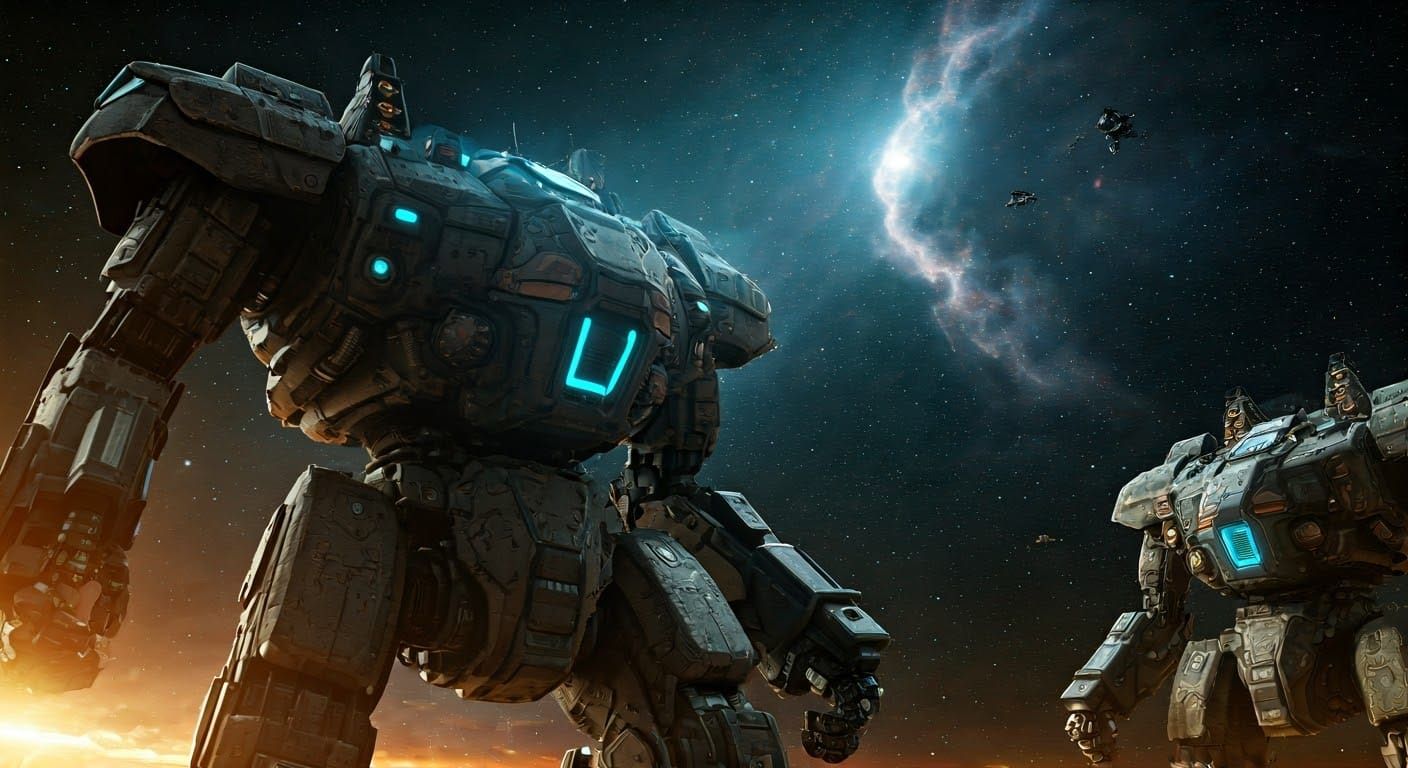 Epic Mecha Duel in a Galaxy, Syd Mead Style