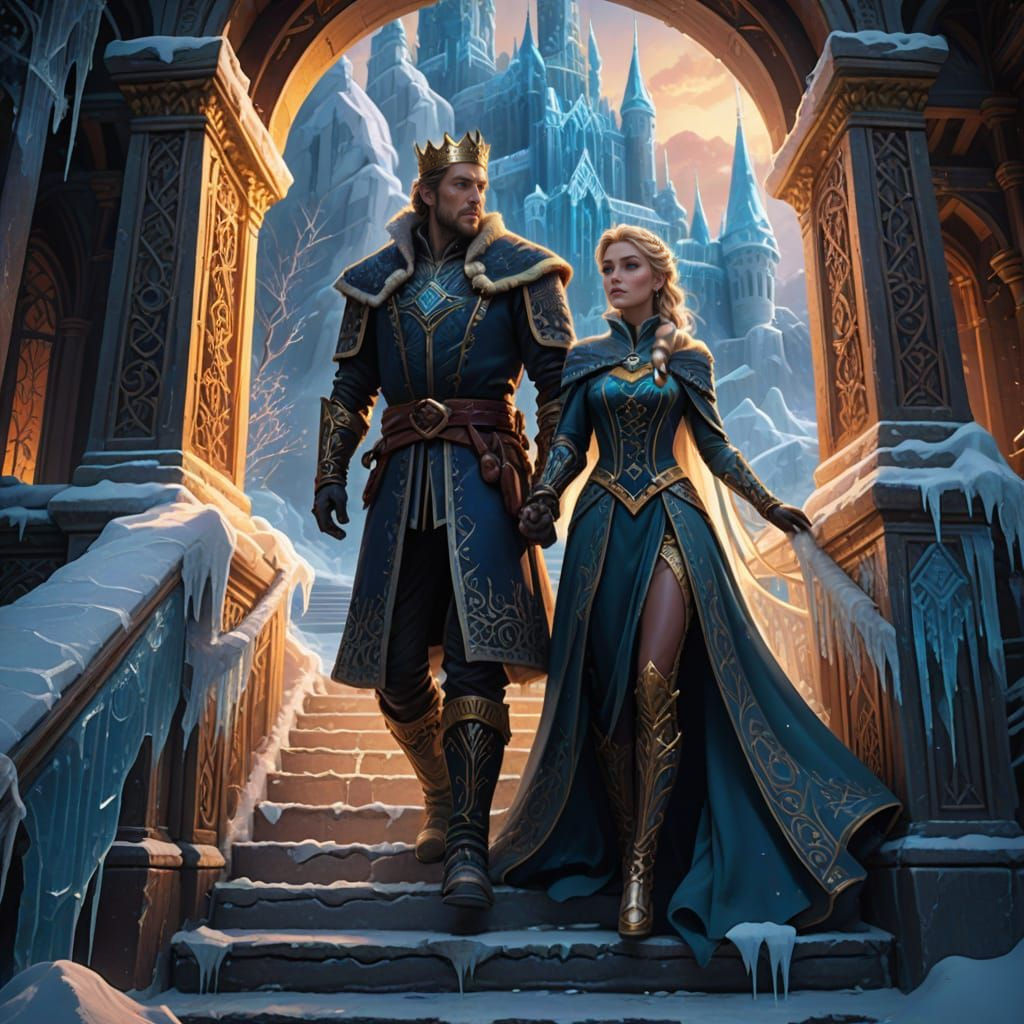 Regal Couple Ascends to Enchanted Snowy Castle