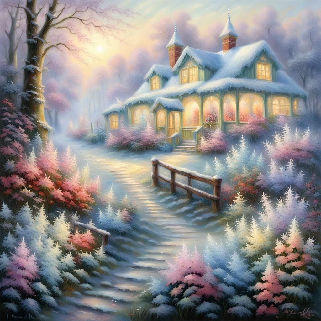 Ethereal Ice Crystals on Flowers in Fantasy Style