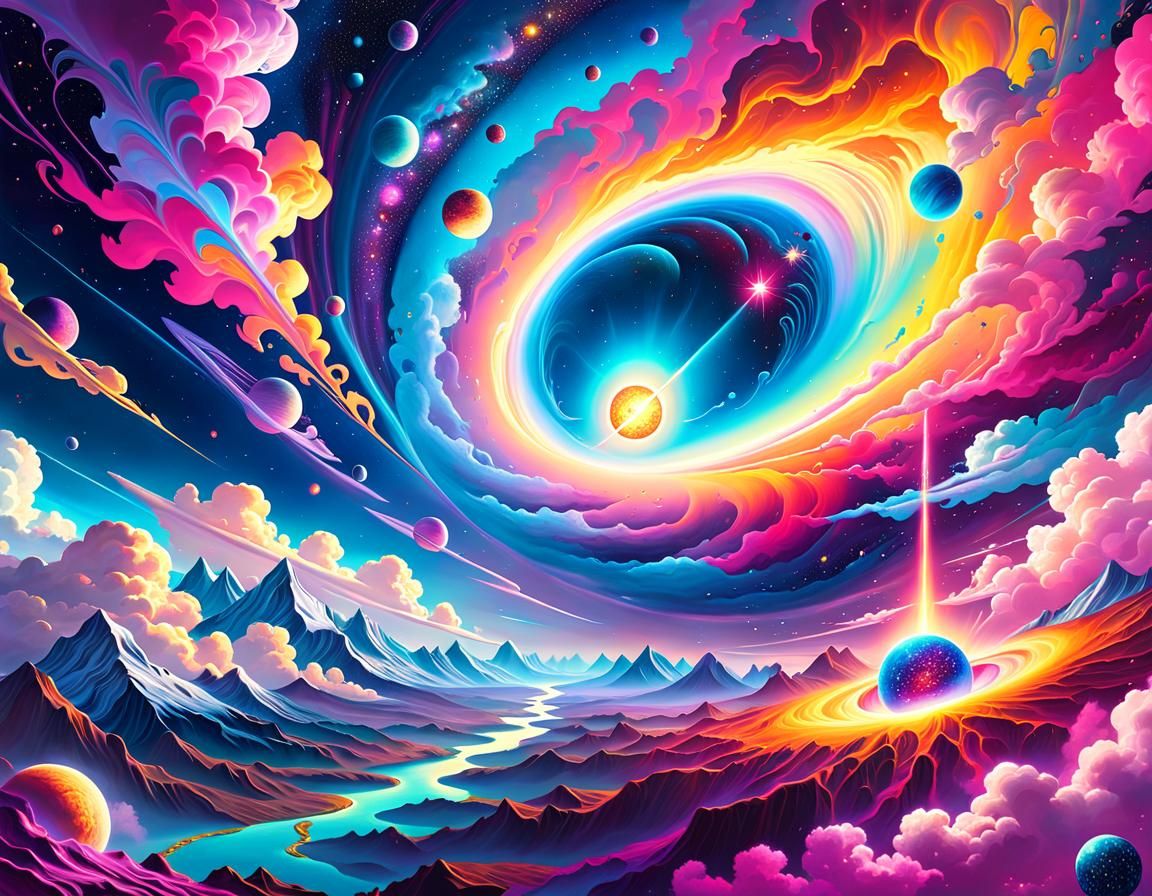 Vibrant Cosmic Universes in Astral Expanse Illustration