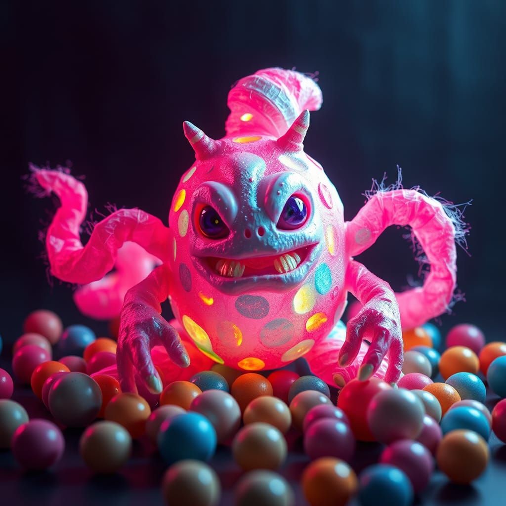 Candy Monster with Marshmallow Skin in Fantasy Style