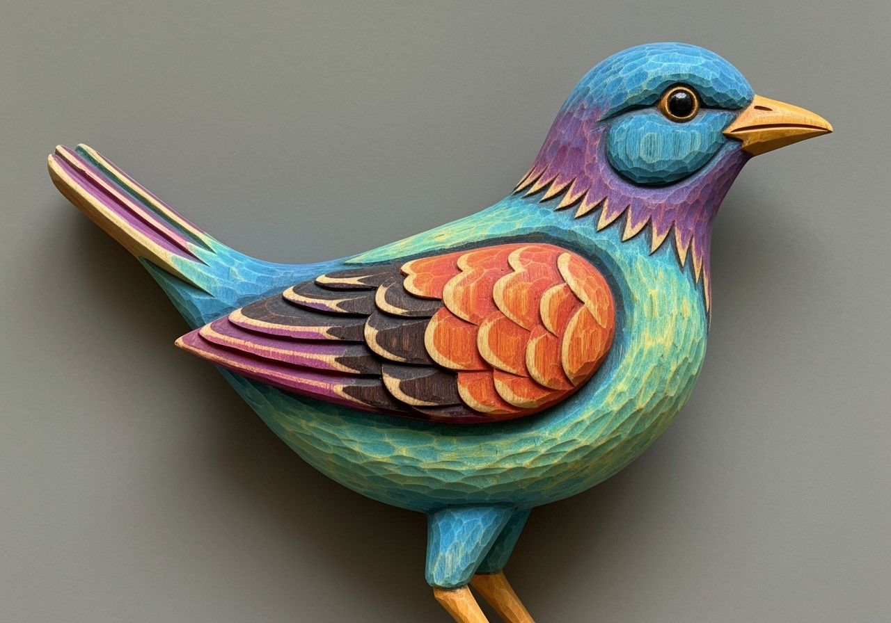 Stylized Carved Wooden Bird Sculpture in Abstract Art Style