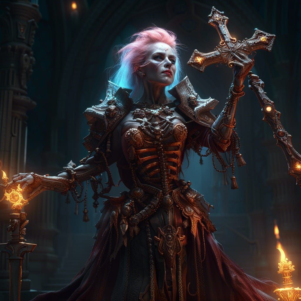 Fantasy Cleric of Light in Art Nouveau Style