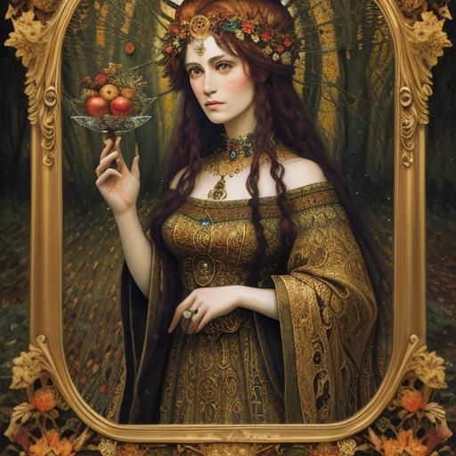 Goddess Persephone Portrait in Art Nouveau Style