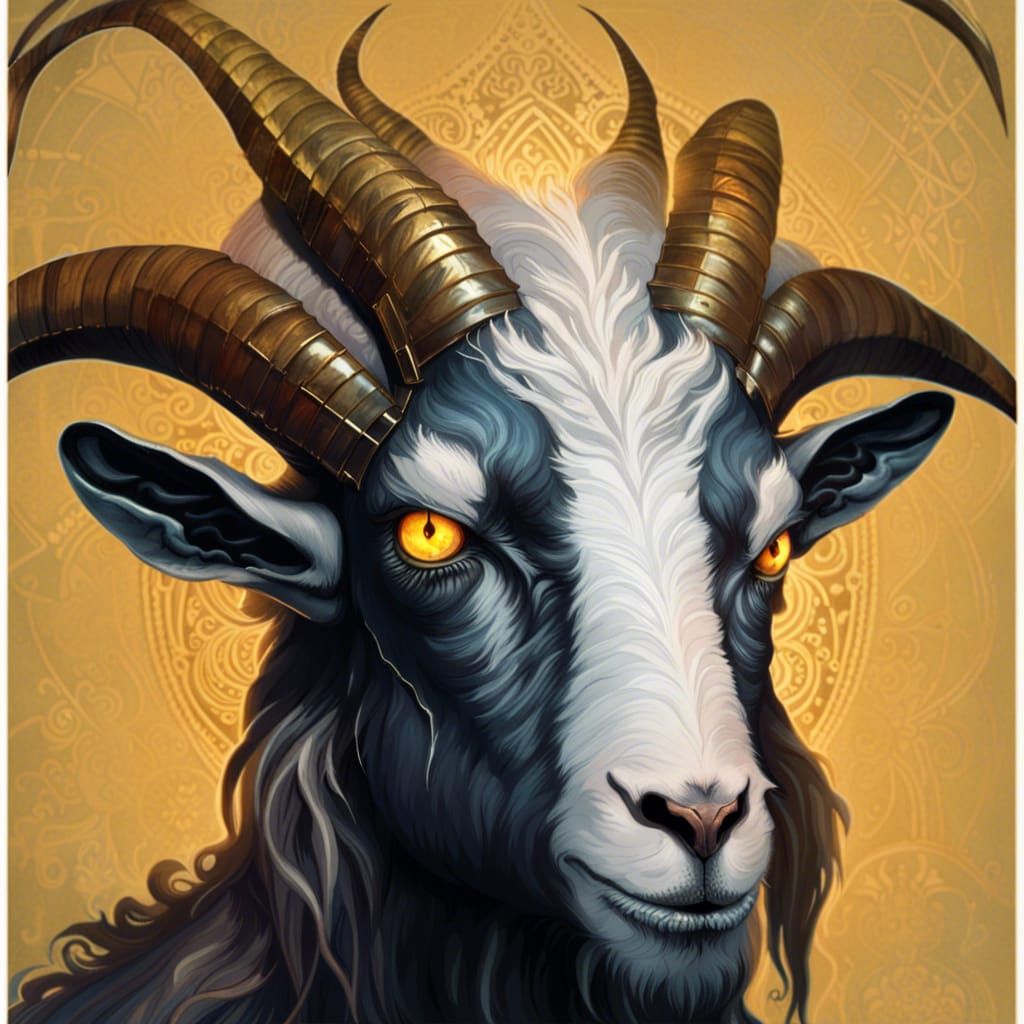 Demonic Goat with Glowing Eyes: Horror Art