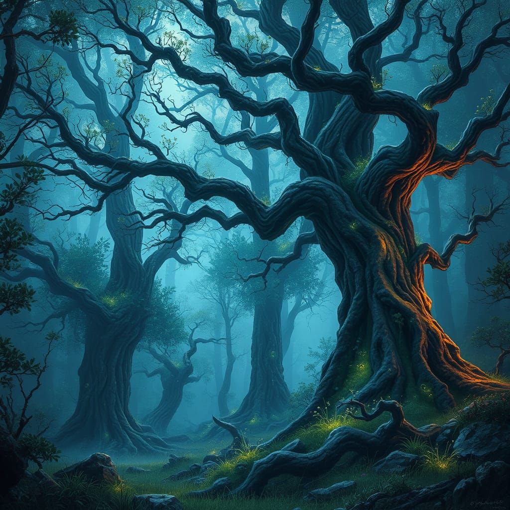 Whispering Trees in a Mystical Forest Landscape