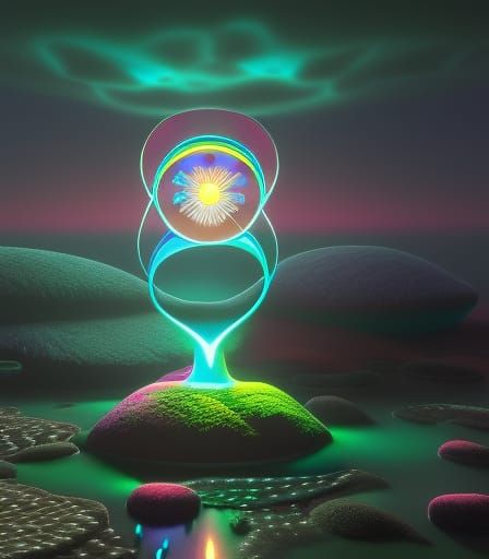 Bioluminescent Psychedelic Art in Mixed Media Style