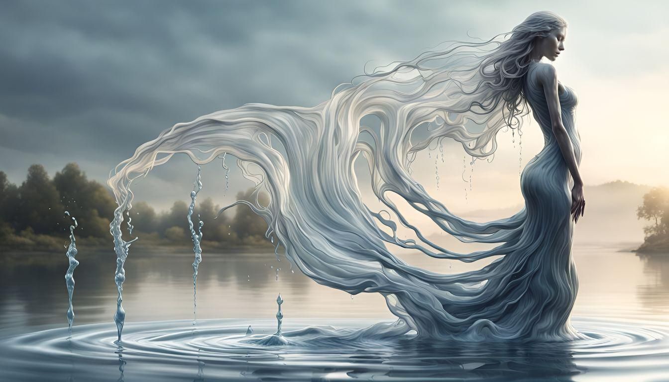 Rippling Water Nymph Rising From Lake