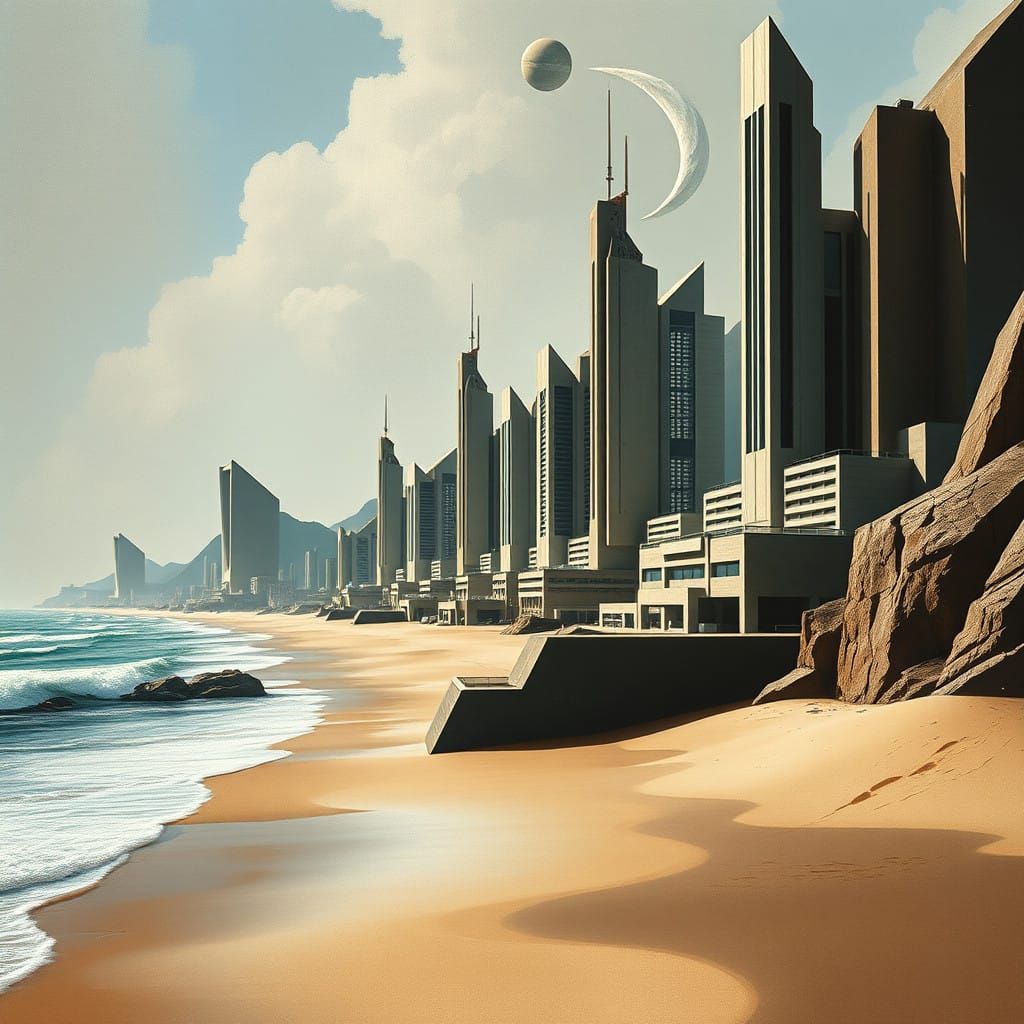 Futuristic Alien Metropolis in Cubist Style