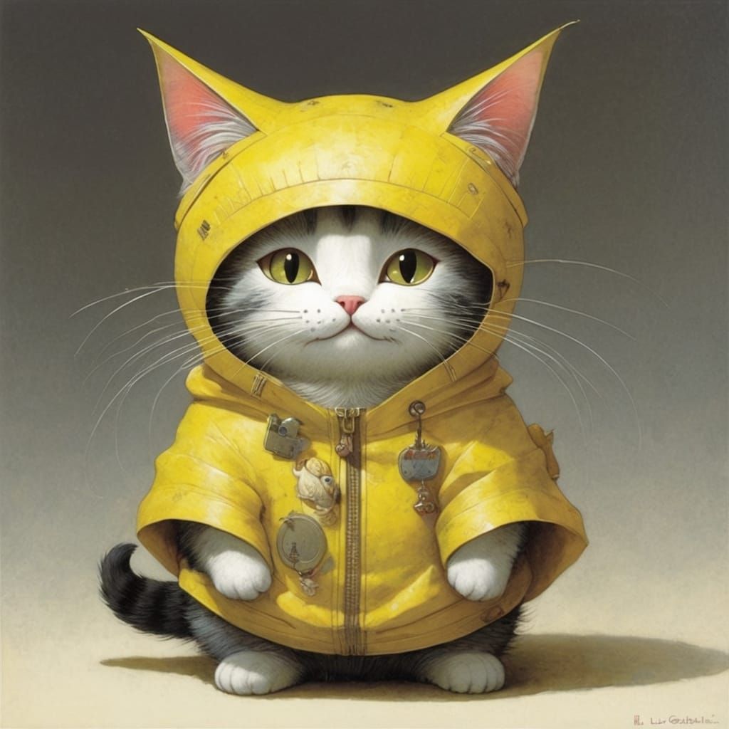 Whimsical Feline in Banana Regalia