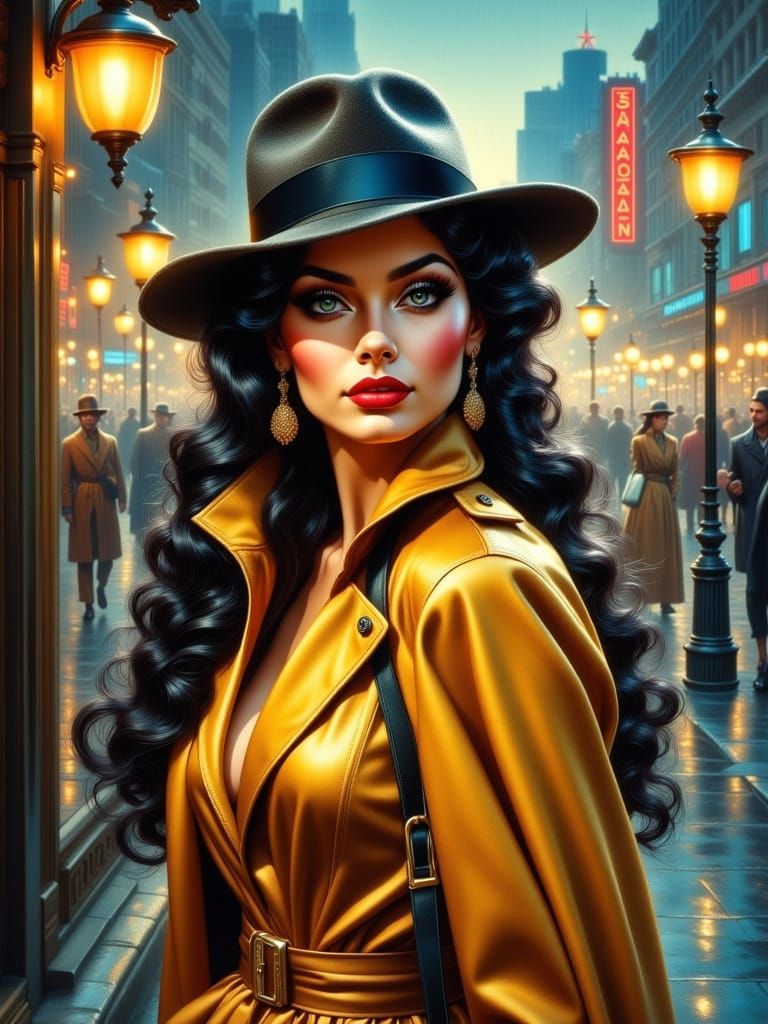 1950s Pulp Private Eye Woman in Trench Coat