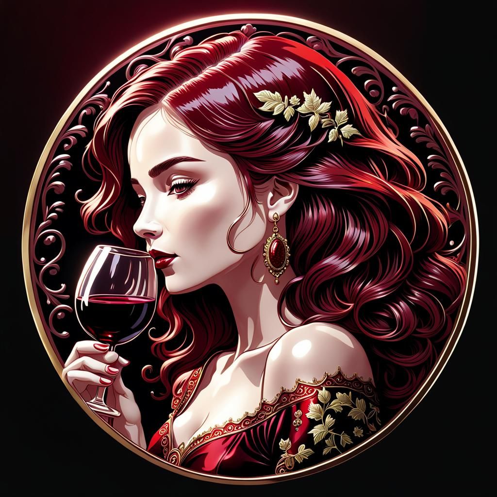 Intricate Enamel Pin: Red Wine Personified