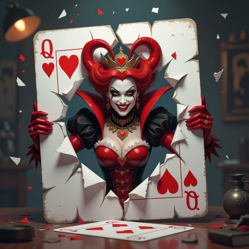Queen of Hearts Emerges From Card in Dieselpunk Style