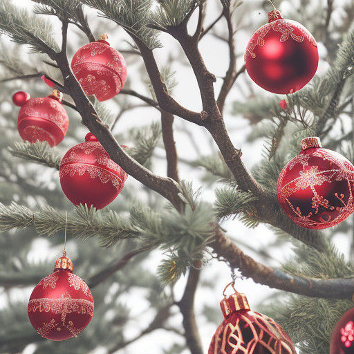 Vibrant Red Ornaments on a Merry Green Christmas Tree