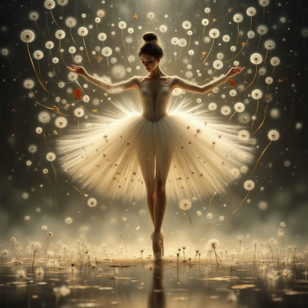 Elegant Ballerina in Dandelion Seed Tutu