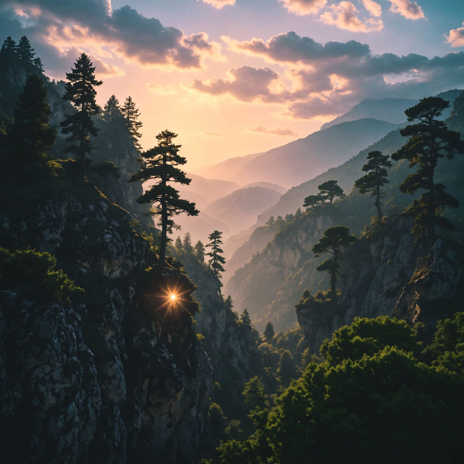 Enchanted Valley with Treehouses: A Cinematic Film Still