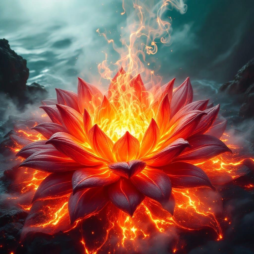 Lava Astrantia Flower Blooms in Tropical Lagoon