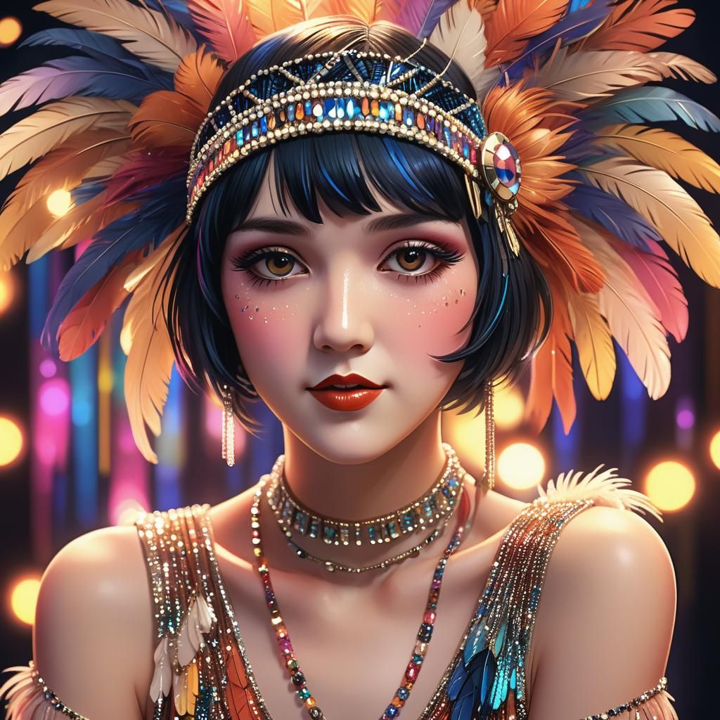 Flapper Portrait in Anime-Inspired 3D Art