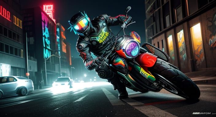 Cyberpunk Cyclist in Trash-Punk Style