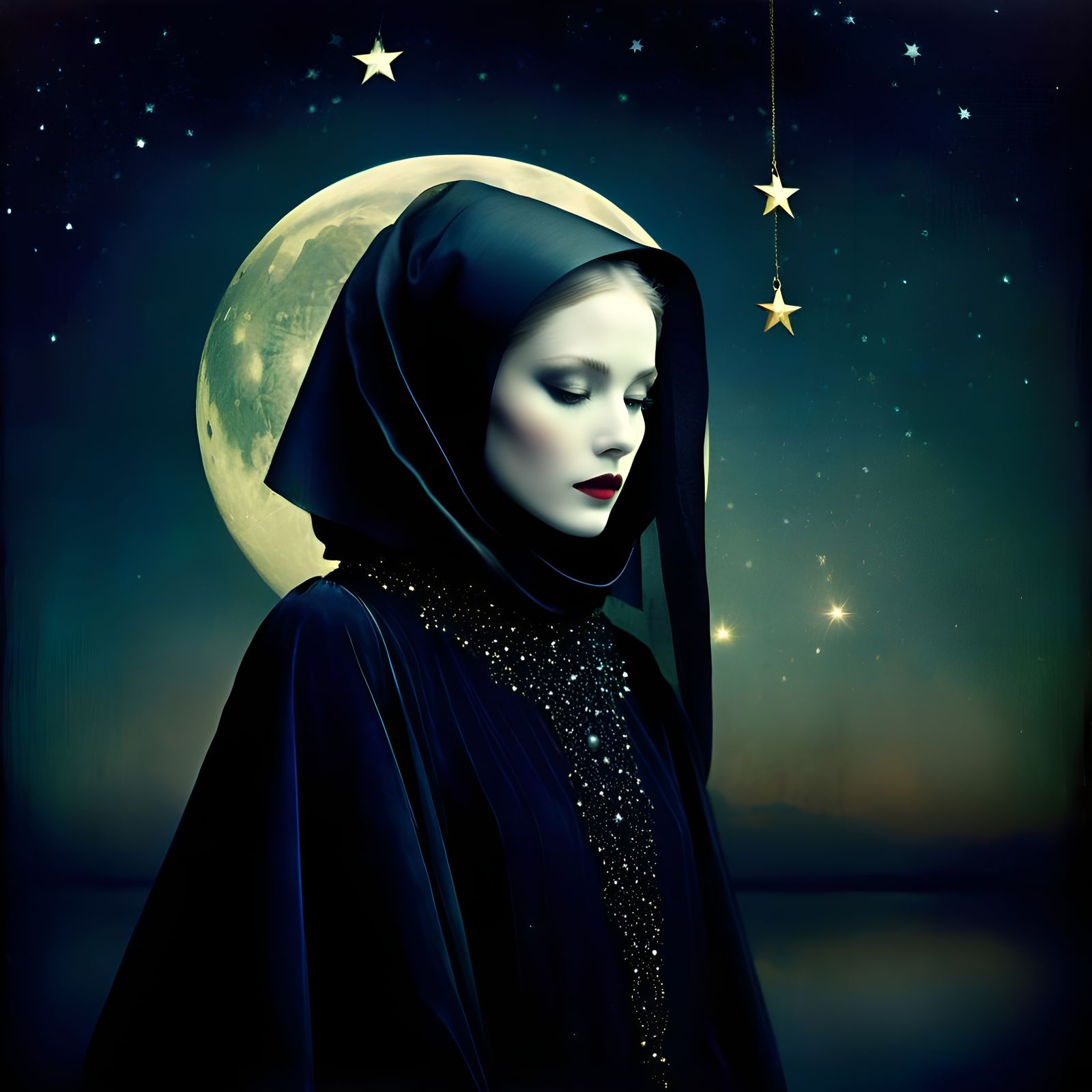 Surreal Star Illuminates Night, Dreamlike Art