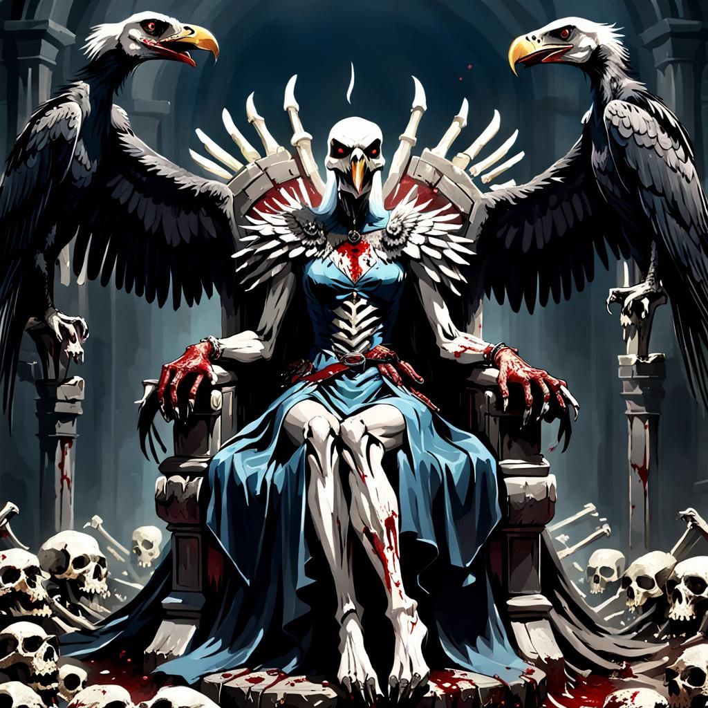 Vengeful Vulture Queen Reigns Over Her Throne of Bones