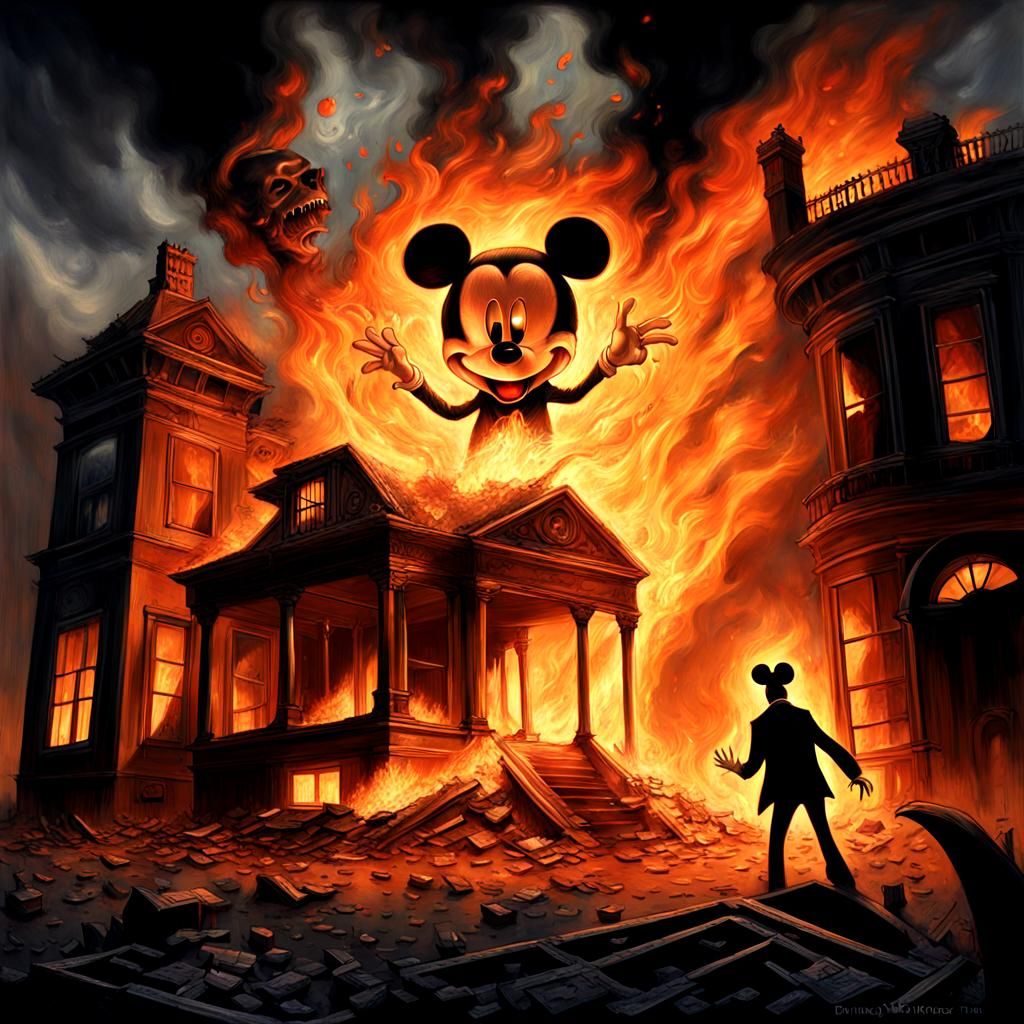 Surreal Mickey Mouse Horror in Dark Art Style