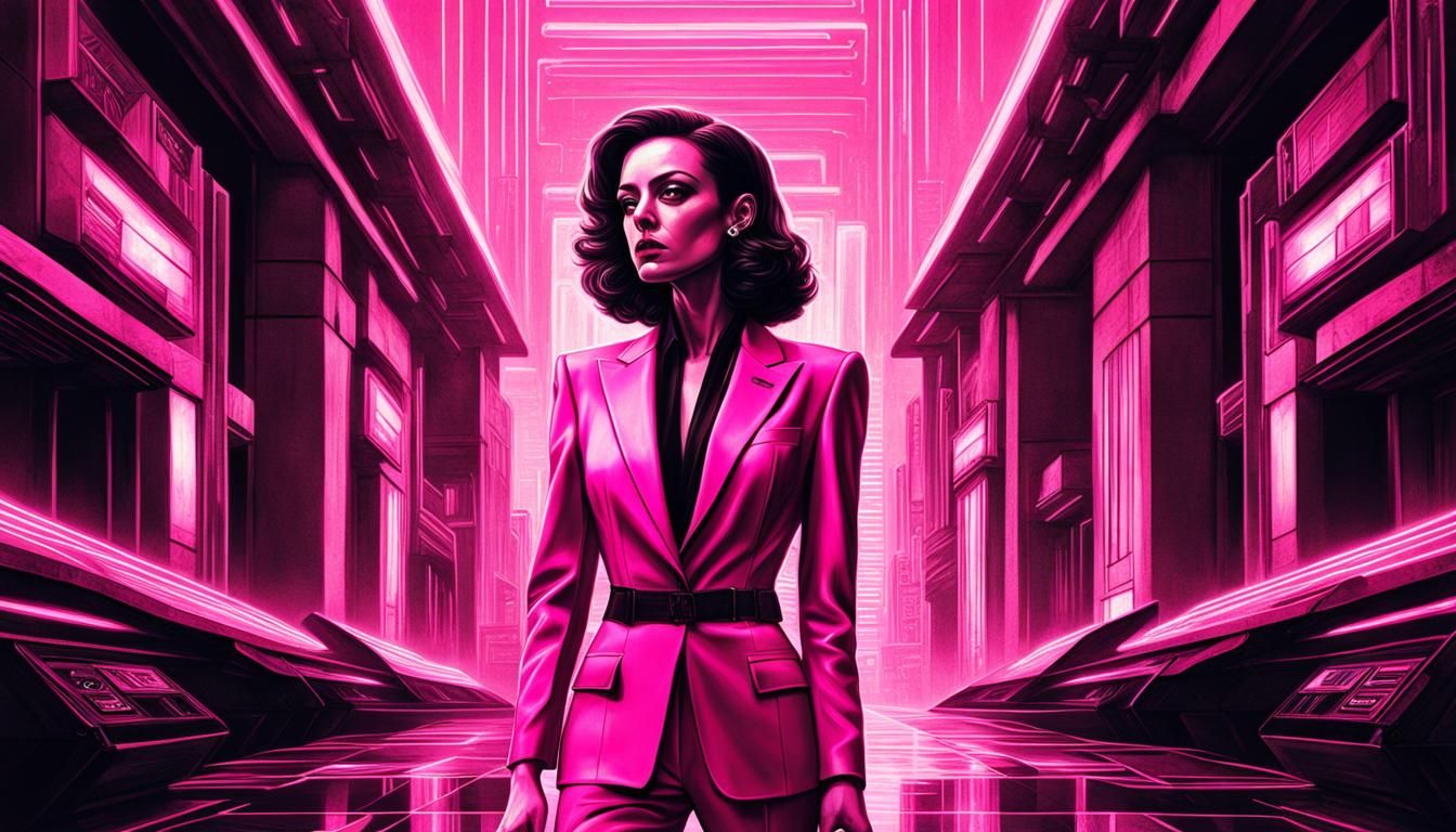 Alien Brunette in Retro Sci-Fi Film Noir Style