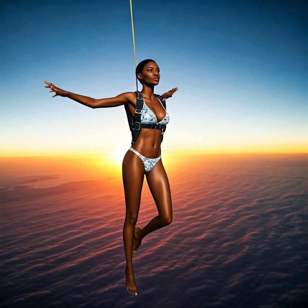 Black Supermodel Skydiving at Sunset